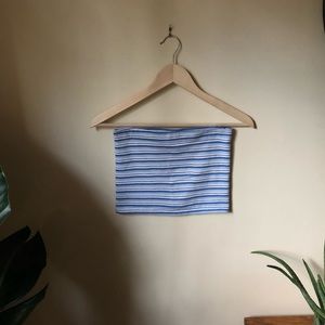 blue black and white striped tube top